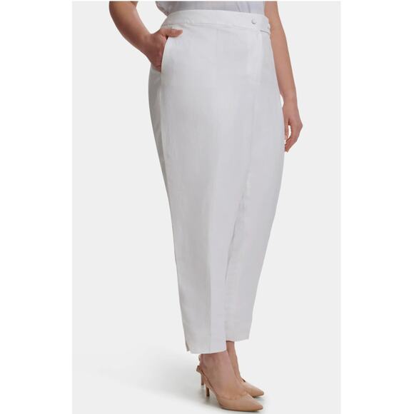 Calvin Klein Linen Tapered Ankle Dress Pants | Women Plus 24W, White NEW $109 - Picture 4 of 15